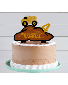 Dumper Truck Cake Topper – Personalised – Custom Name & Age – Construction Birthday Keepsake