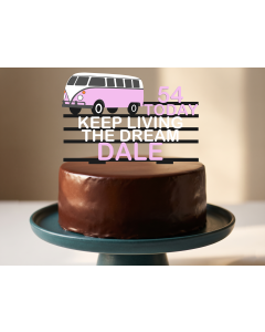 Personalised Retro Campervan Cake Topper – Custom Name & Age – 1960s Vintage Surf Bus Van Life Birthday Decor Keepsake