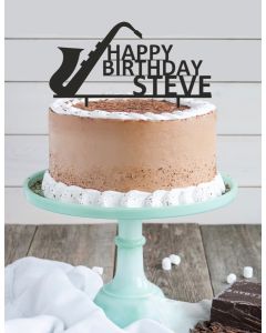 Saxophone Themed Personalised Custom ANY COLOUR Birthday PLASTIC Cake Topper