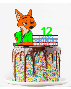 Zootopia Fox Birthday Cake Topper – Personalised – Custom Name & Age – Animal Movie Keepsake
