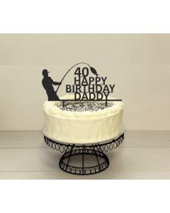 Fishing Themed Personalised ANY COLOUR Mens Birthday PLASTIC Cake Topper Custom