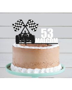 F1 Racing Car Checkered Flags ANY COLOUR Personalised Custom PLASTIC Cake Topper