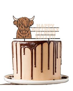 Customisable Highland Cow Cake Topper for Animal Lovers Any Colour Name and Age