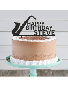 Saxophone Themed Personalised Custom ANY COLOUR Birthday PLASTIC Cake Topper