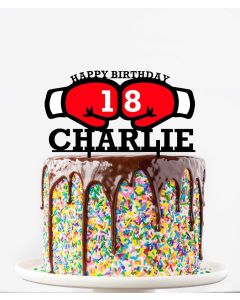 Customisable Boxing Gloves Cake Topper - Any Name and Age - ANY COLOUR Plastic