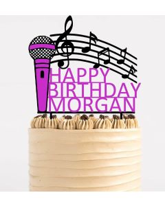 Music/Microphone/Singer Custom Personalised Birthday PLASTIC Cake Topper