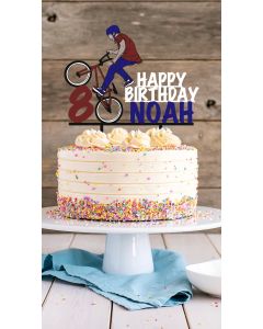 BMX / Stunt Bike Themed ANY Colour Personalised Custom PLASTIC Cake Topper